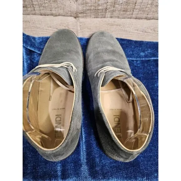 Fendi Men Leather Shoes Sneakers Calf Blue Gray EU 39 US 6.5 7 - Picture 2 of 9